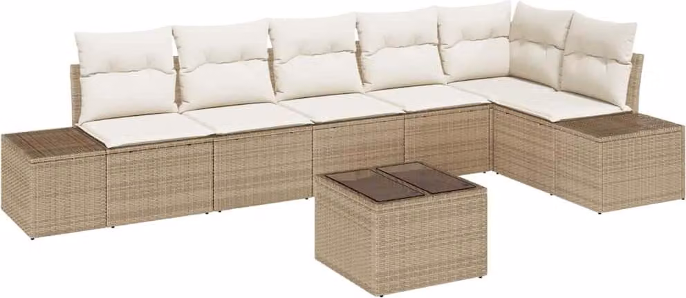 Set Divano da Giardino Beige e Crema polyrattan