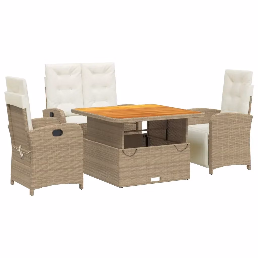 Set da Pranzo da Giardino 4 pz vidaXL in Legno di Acacia Olio con Cuscini Beige e Marrone – 2