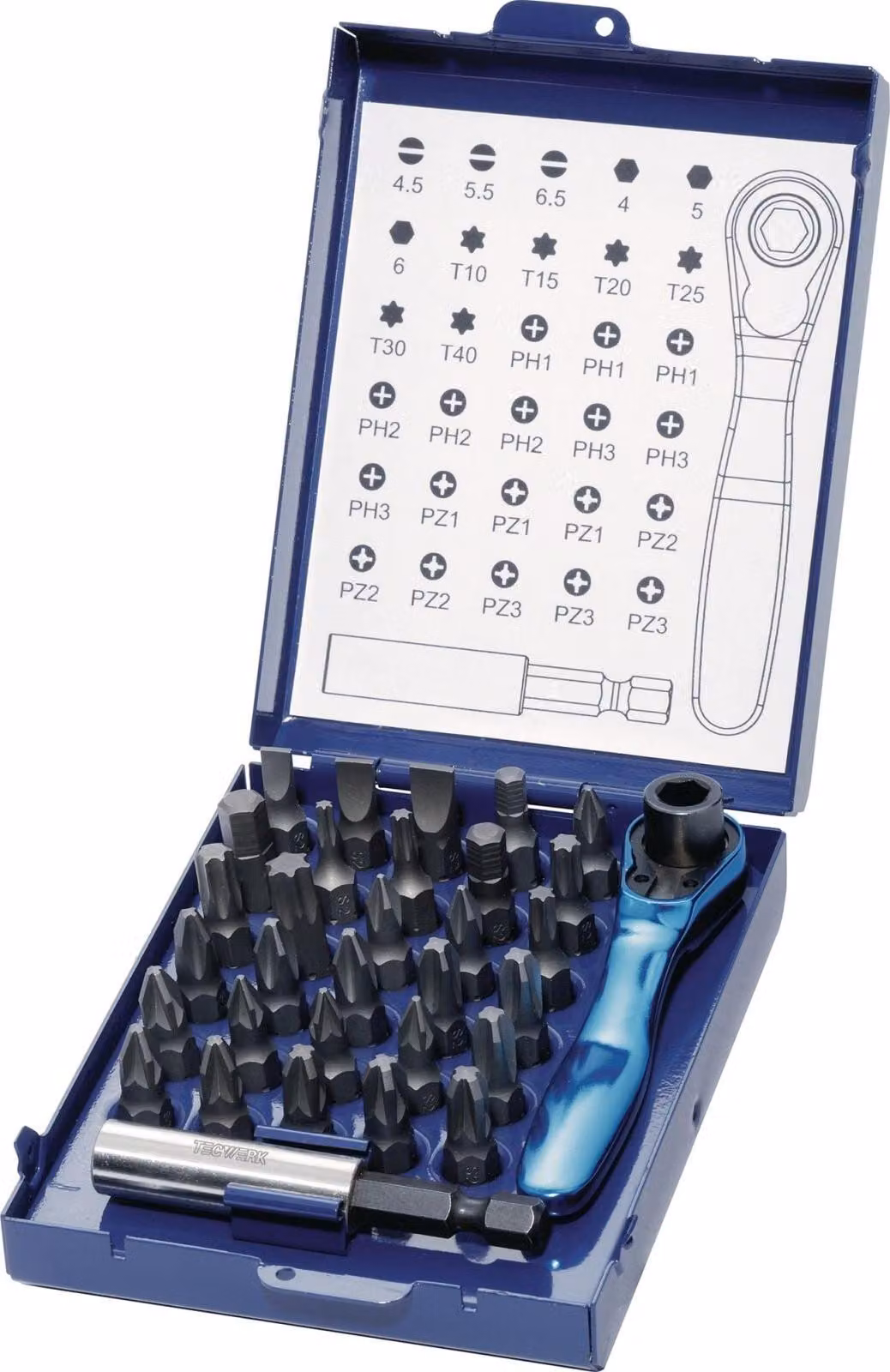 Assortimento di bit 32 pezzi a taglio/PH/PZD/T/6KT./bit a cricchetto