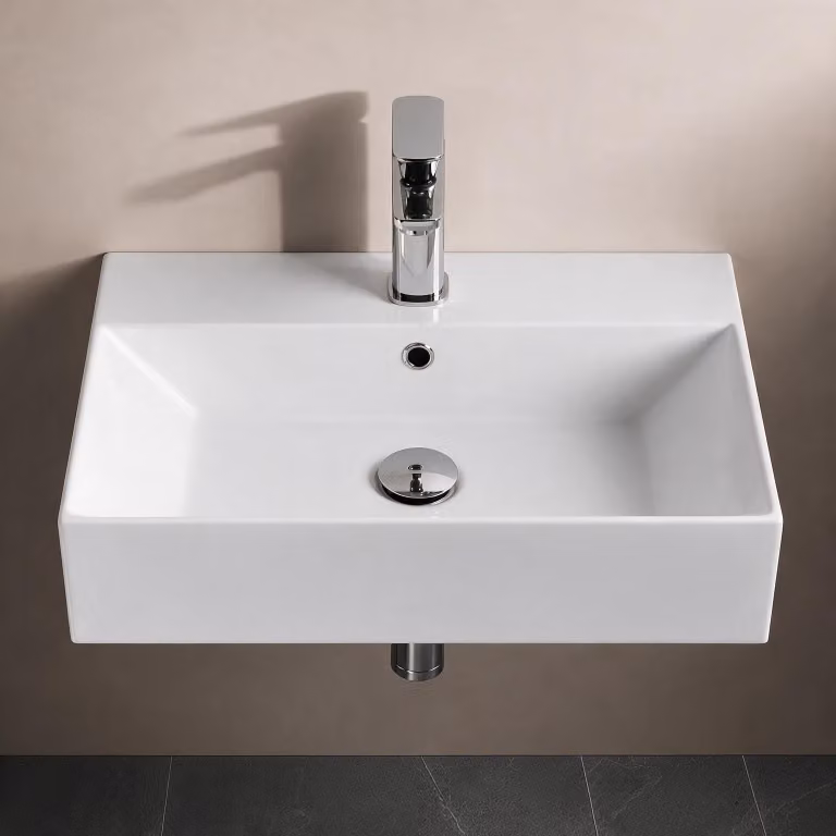 Lavabo da 60 cm, bianco, in Vetroceramica, con bordo sottile, forma rettangolare