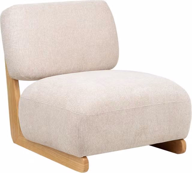 Poltrona Retro Senza Braccioli con Gambe in Legno Massello e Rivestimento in Tessuto Beige Chiaro in Stile Tradizionale per Soggiorno
