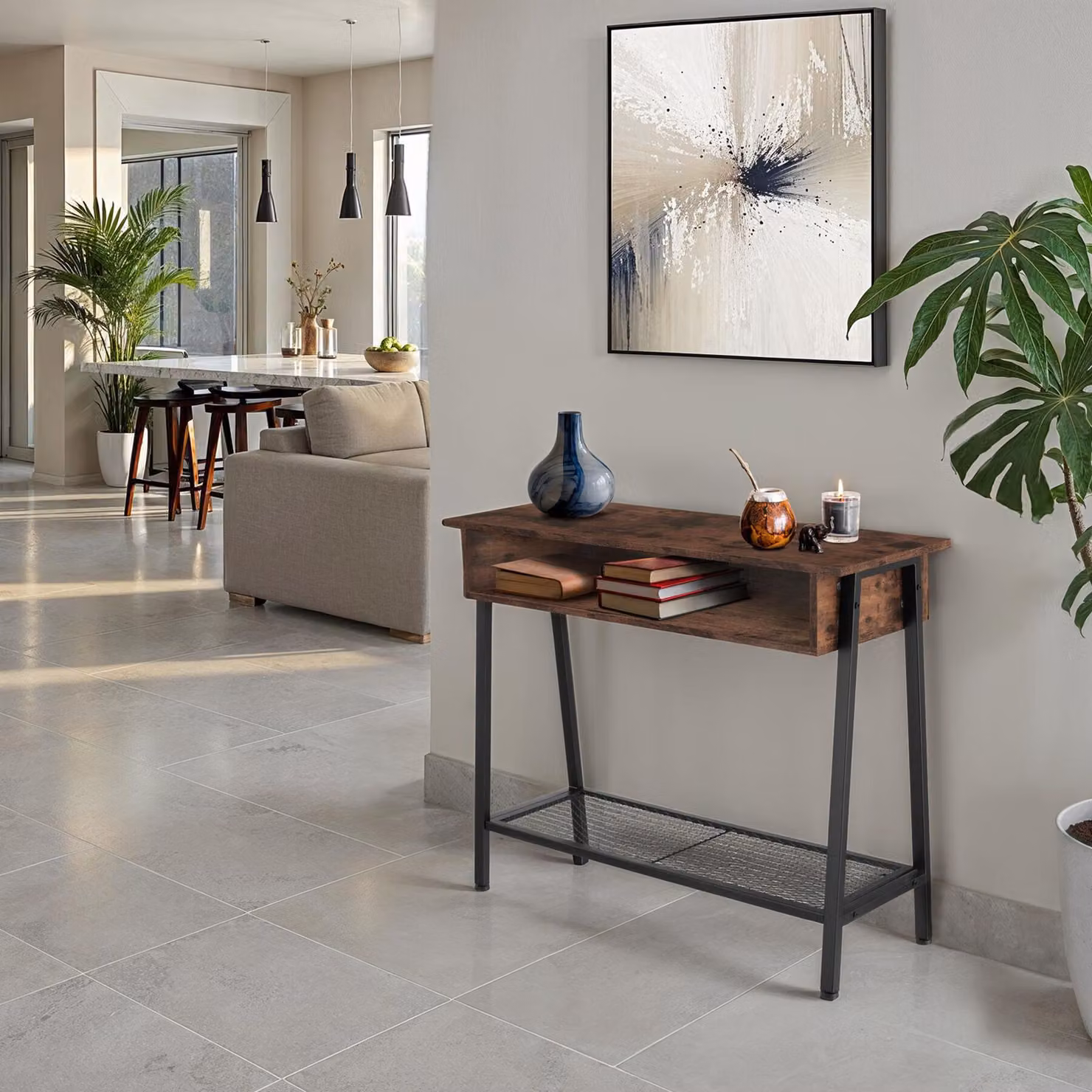Tavolo console Tralee tectake in stile industriale, colore marrone, L/P/H: 100 x 35 x 80,5 cm – 2