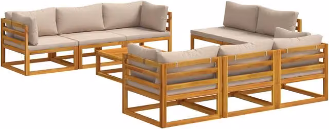 Set Salotto da Giardino Componibile vidaXL in Legno di Acacia con Cuscini Beige e Marrone, 9 Pezzi