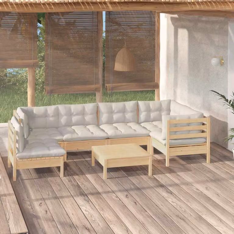 vidaXL Set Salotto da Giardino Moderno a L in Legno di Pino con Cuscini Beige 7pz