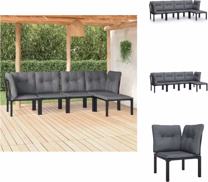 vidaXL Set di 5 pezzi da giardino in poly rattan nero e grigio - Set di mobili da giardino