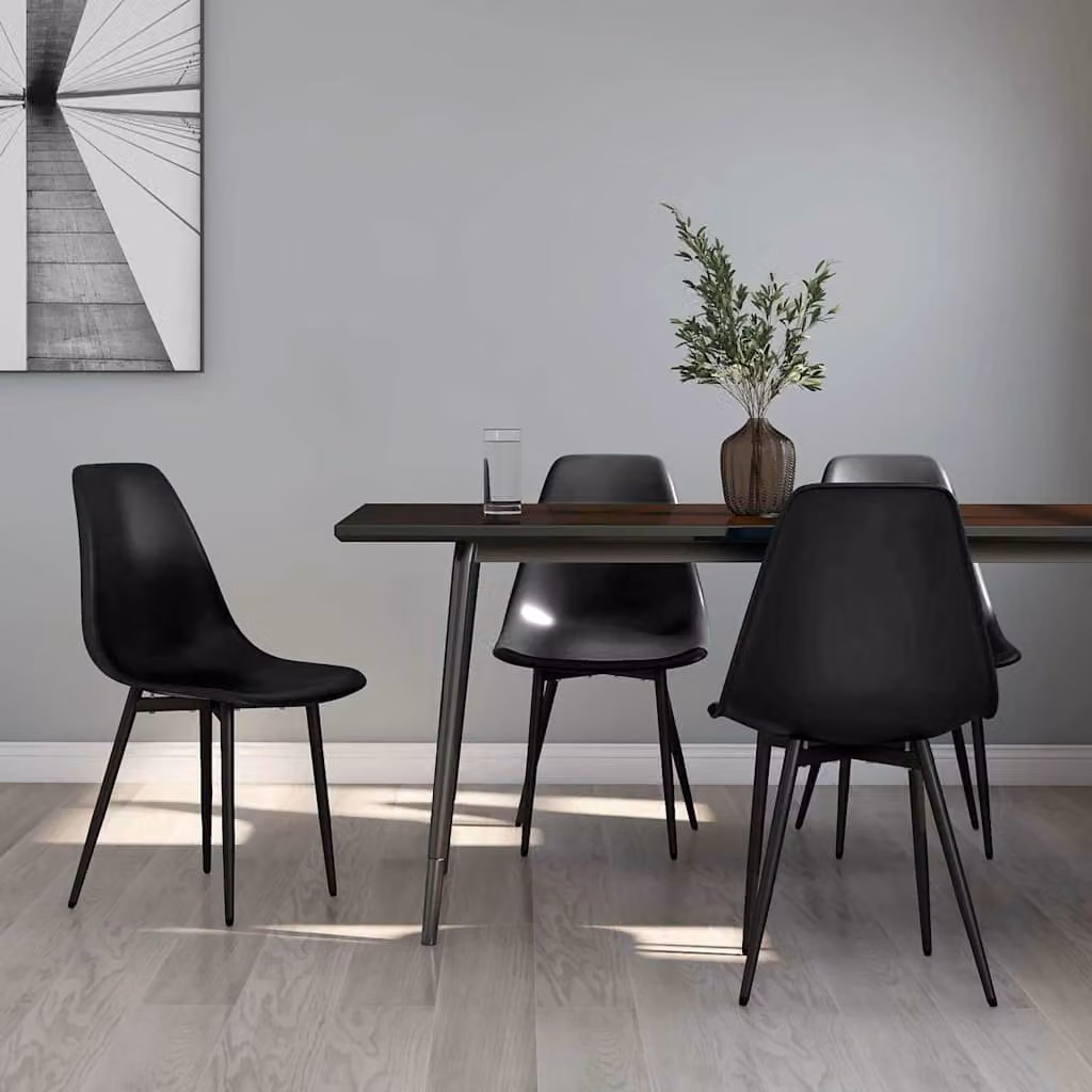 Set di 4 sedie da pranzo vidaXL in plastica e metallo nere opache per cucina e sala da pranzo