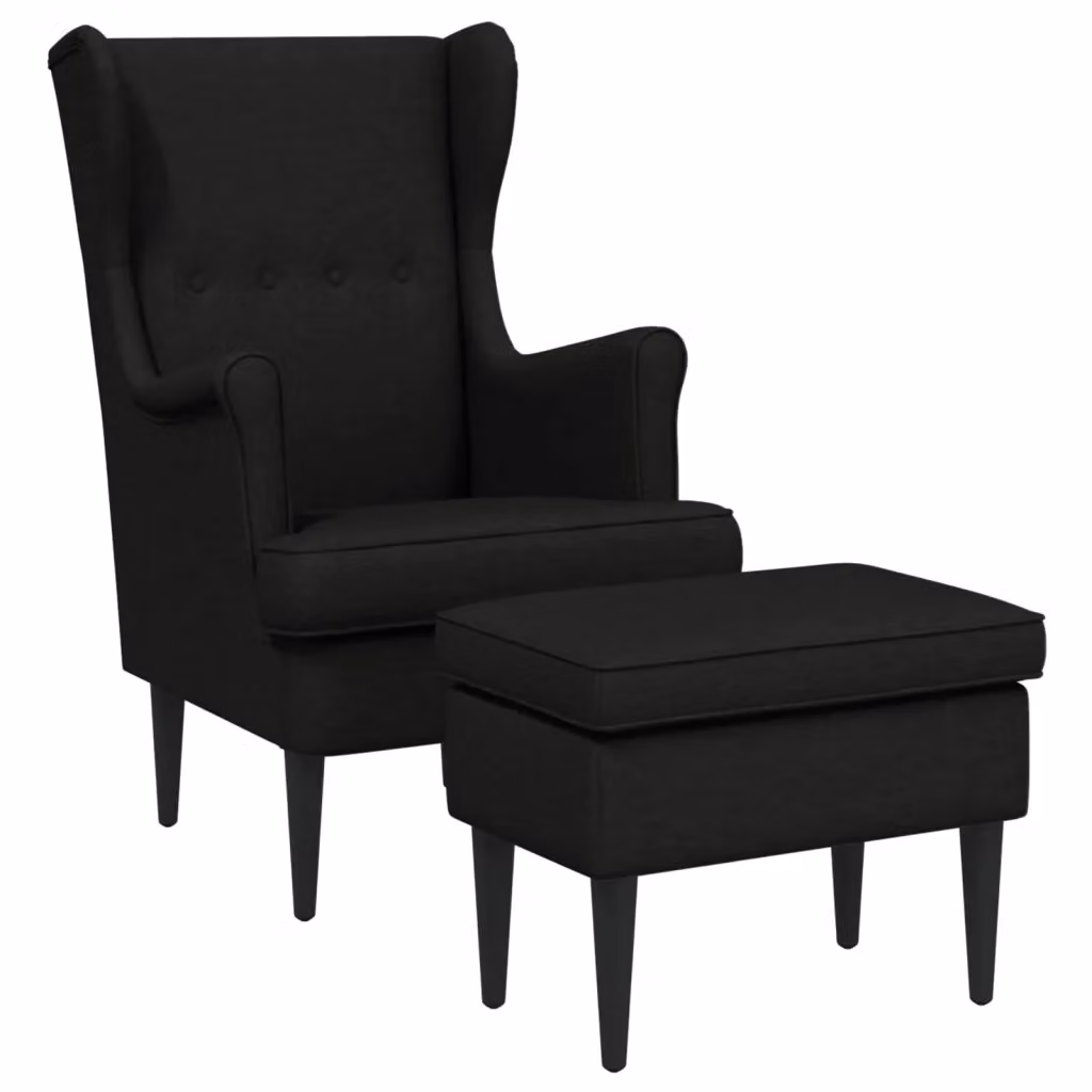 Set Poltrona Relax con Ottoman vidaXL in Tessuto Nero con Braccioli e Imbottitura in Schiuma – 2