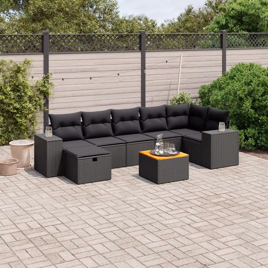 Maison Exclusive - Set da giardino 8 pezzi con cuscini in polyrattan nero