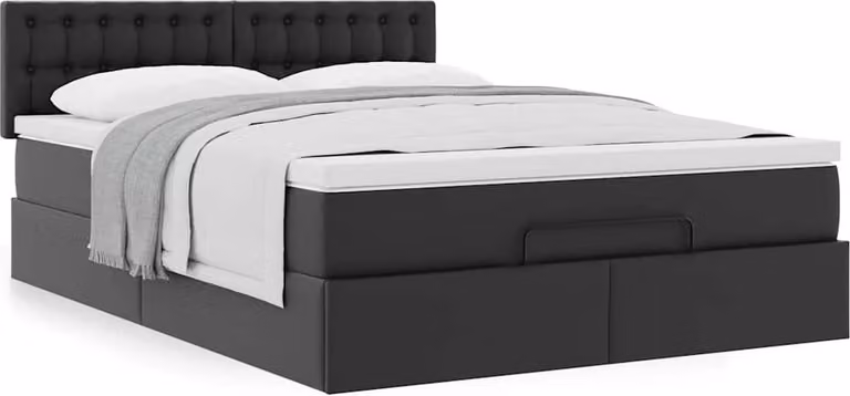 Struttura Letto Pouf con Materasso Nero 140x200 cm Pelle finta