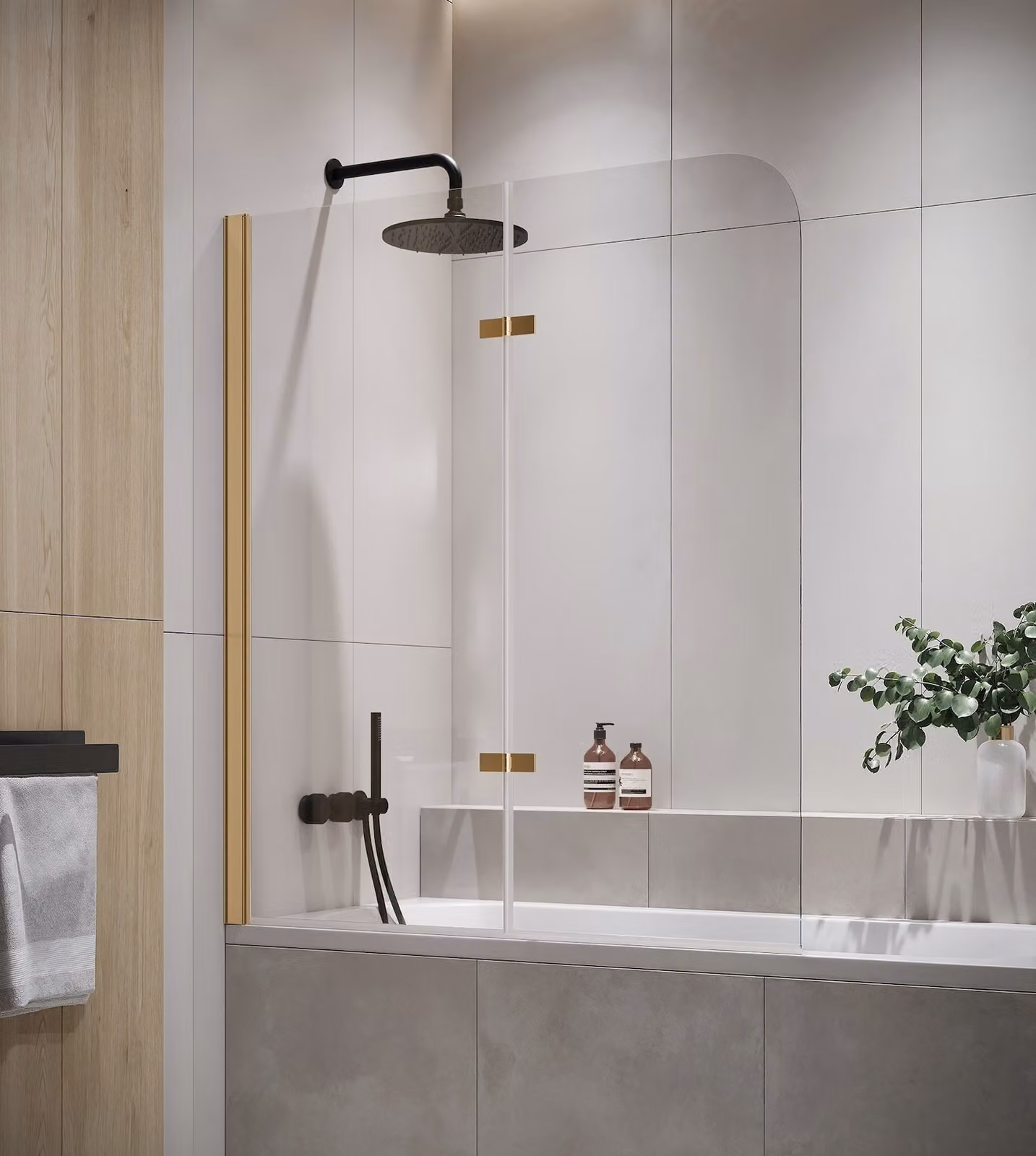 Badplaats Parete Vasca Austin 100 x 140 cm - Oro - Anta Pivotante 5 mm - Vetro di Sicurezza e Anticalcare