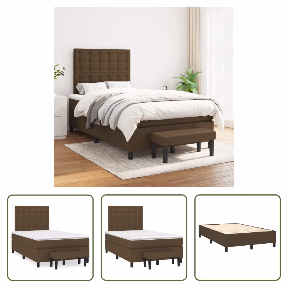 The Living Store Letto a molle con materasso marrone scuro 120x200 cm in tessuto