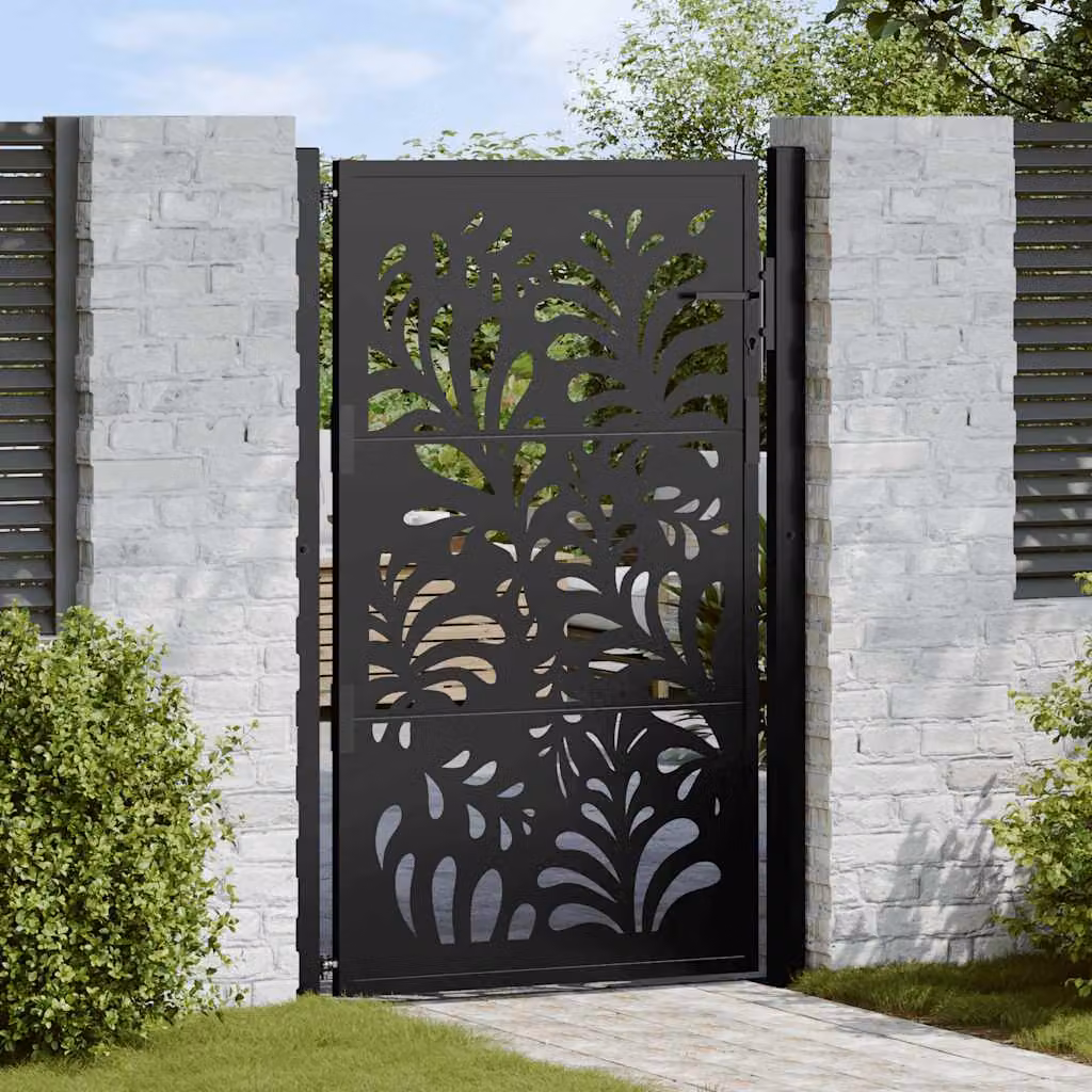 Cancello da giardino singolo vidaXL in acciaio nero con design ondulato L: 110 cm, H: 155 cm