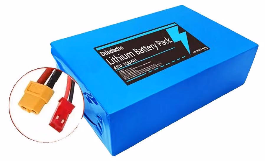 Batteria al litio, 48V, capacità 100Ah, connettori XT60-JST
