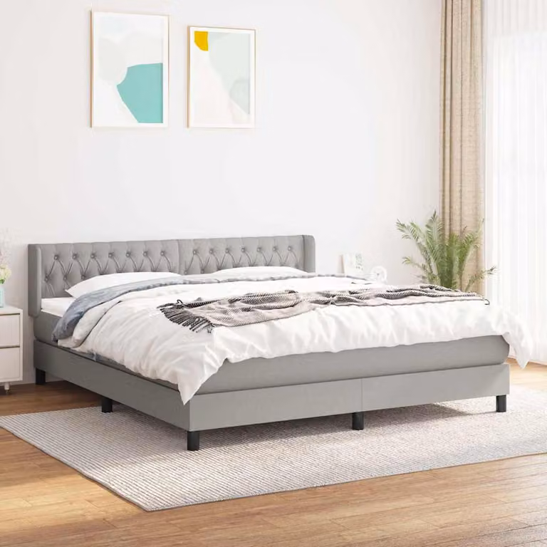 vidaXL Giroletto a Molle con Materasso Ibrido in Tessuto Grigio Chiaro e Bianco L/P: 180 x 200 cm