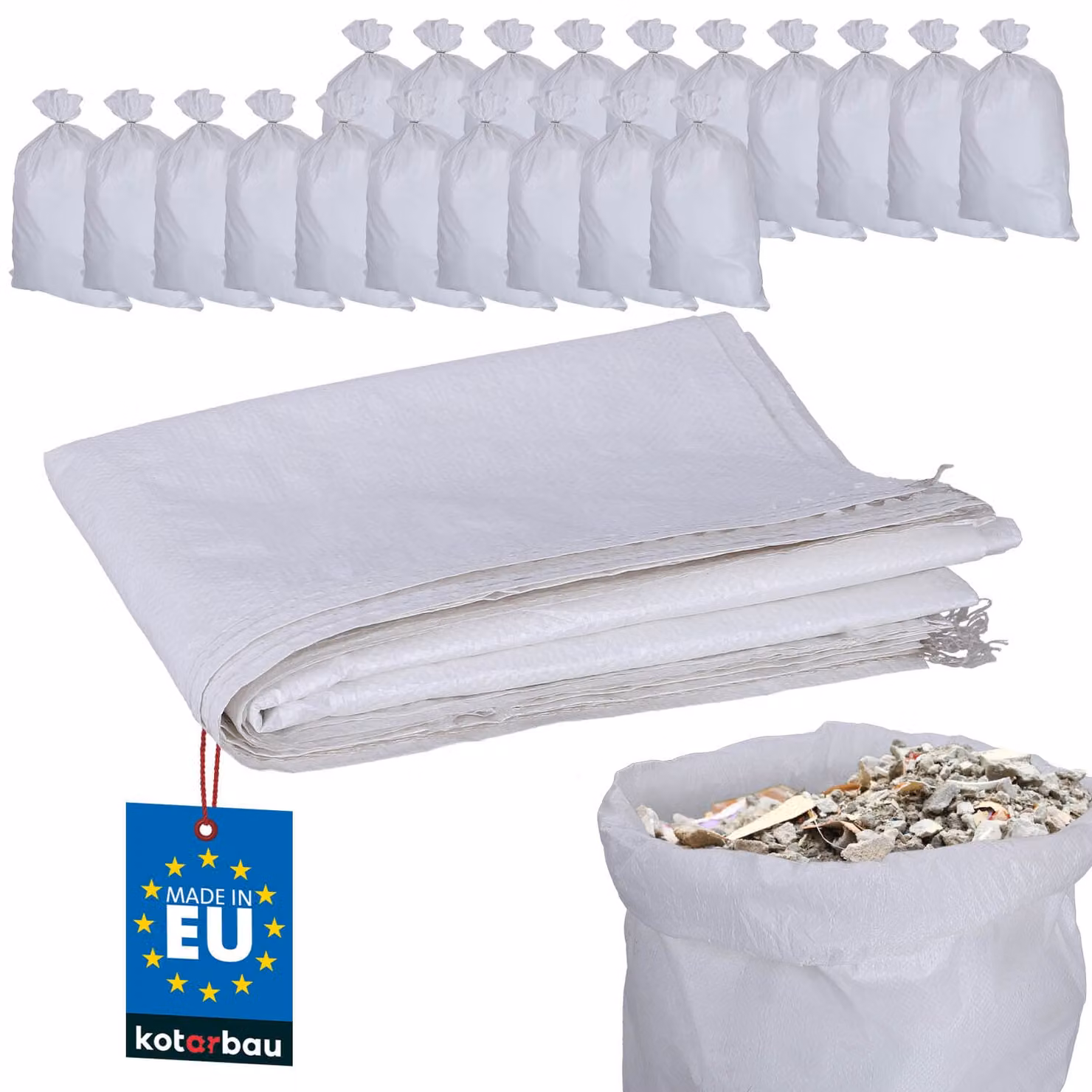 KOTARBAU® Set di 20 sacchi in PP 60x105cm 50kg per carichi pesanti bianco