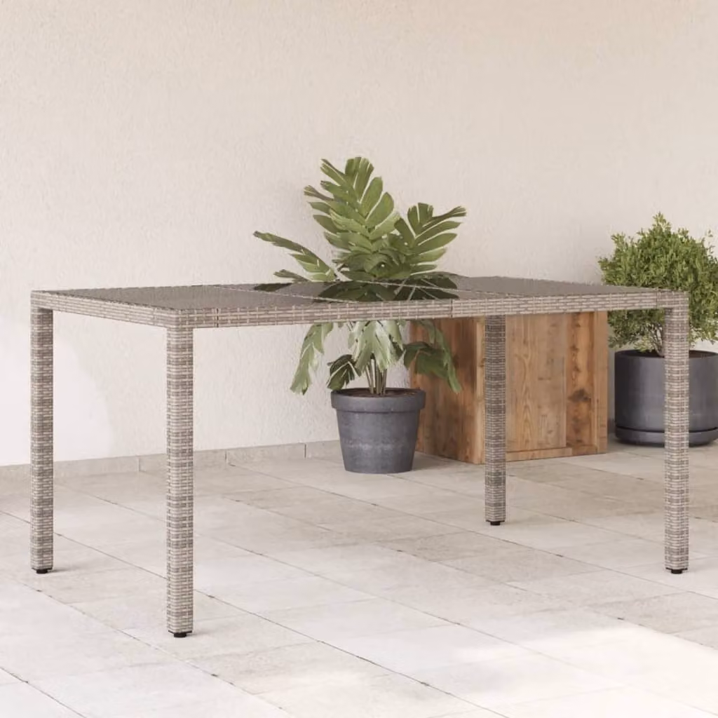 Maison Exclusive - Tavolo da giardino con piano in vetro grigio 150x90x75 cm Poly Rattan