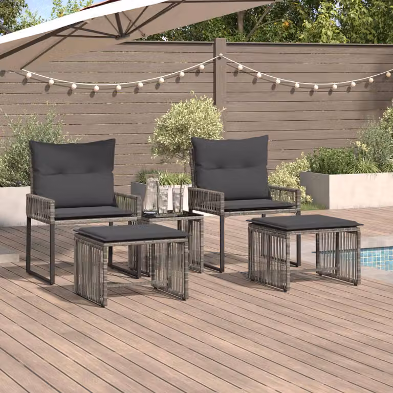 Set di mobili da esterno vidaXL in rattan e metallo, 11 pezzi, Grigio e Grigio Scuro