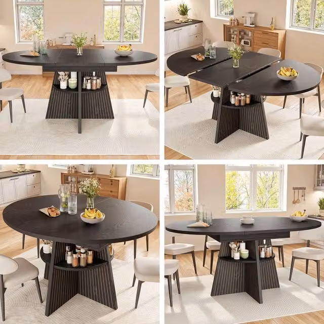 Tavolo da pranzo allungabile salvaspazio ¨C Minimal ¨C Nero legno piano spesso bordi arrotondati