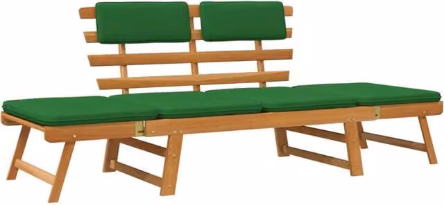 Panchina da giardino 2-in-1 Outsunny in legno di acacia con cuscini verdi L: 190 cm, P: 68 cm, H: 74 cm