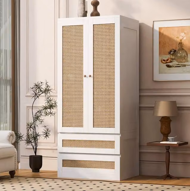 Armadio a due ante 70 x 55 x 170 cm con 2 cassetti e vano interno; bianco