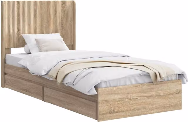 Letto singolo | Letto per adulti | Struttura del letto con stoccaggio e testata Rovere Sonoma
