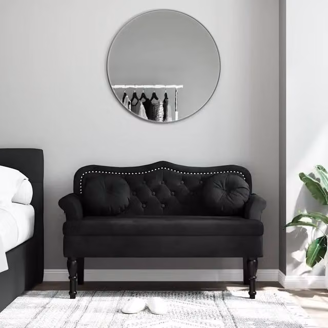 Panca con Cuscini-Sgabello-Divano Nera 120,5x65x75 cm Velluto