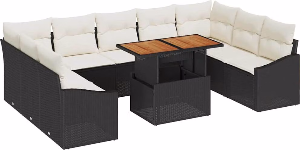 Set Divano da Giardino 10 pcs Nero Poly Rattan