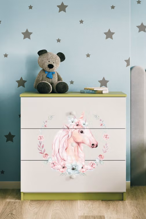 Cassettiera per bambini cavallo nel colore verde Babydreams