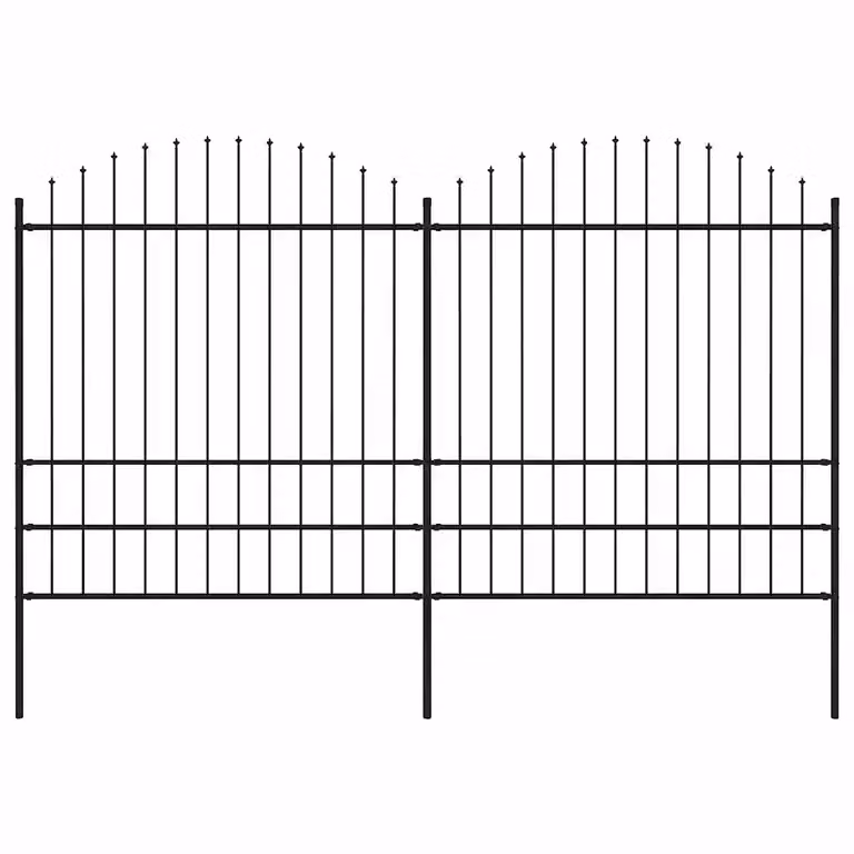 Recinzione da giardino vidaXL con punta a lancia in acciaio nero, L: 337 cm, H: 200 cm