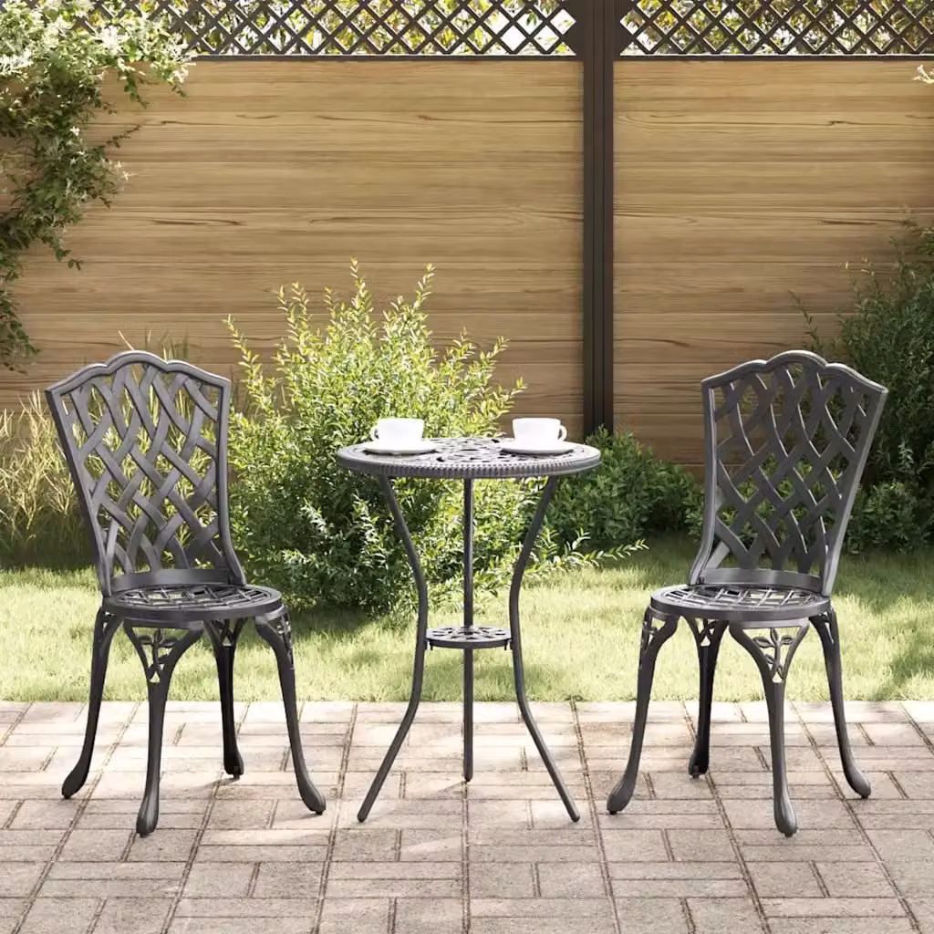 Set Bistro da Giardino vidaXL 3 Pezzi in Alluminio Nero Opaco
