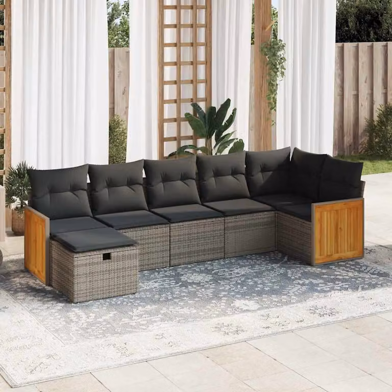 Maison Exclusive - Set da giardino 7 pezzi con cuscini in polyrattan grigio