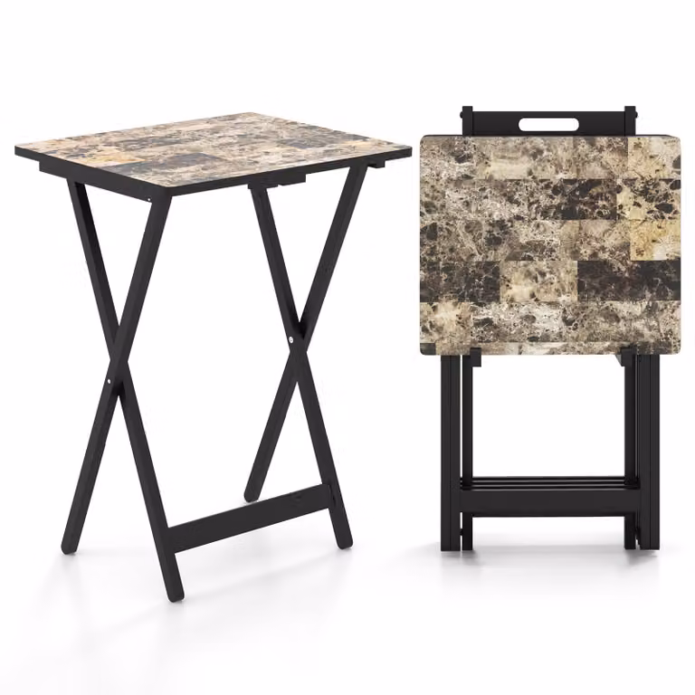 COSTWAY set di 4 tavoli da giardino pieghevoli, tavolo bistrot da esterno in legno resistente alle intemperie, tavolo pieghevole con maniglia per il trasporto, tavolo da balcone industriale 48x40x67cm