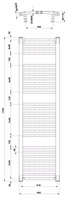 Radiatore da bagno Aqualine ORBIT con attacco laterale 450x1320 mm, bianco