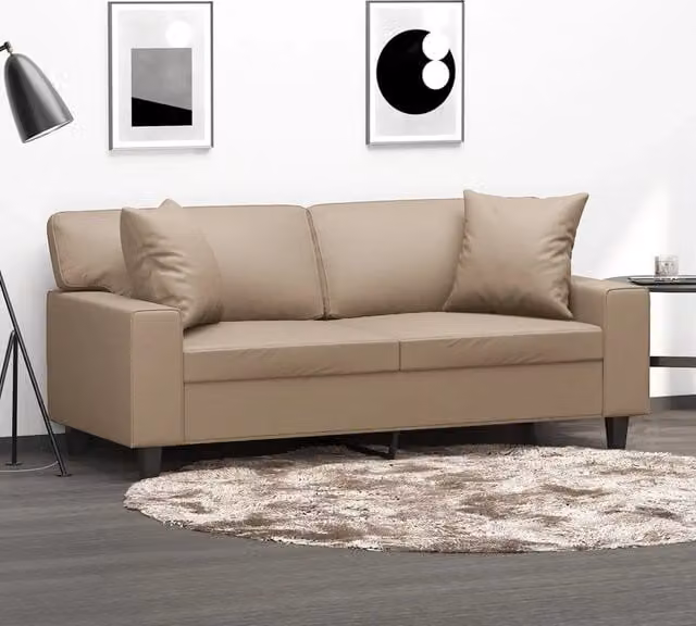 Divano a 2 posti moderno vidaXL in similpelle beige con cuscini e struttura in metallo