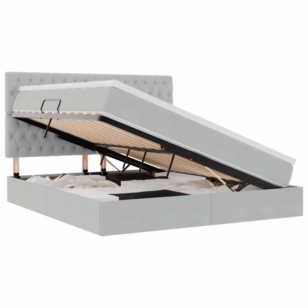 Letto con contenitore e illuminazione LED vidaXL in velluto grigio, L/P/H: 180 x 200 x 128 cm – 2