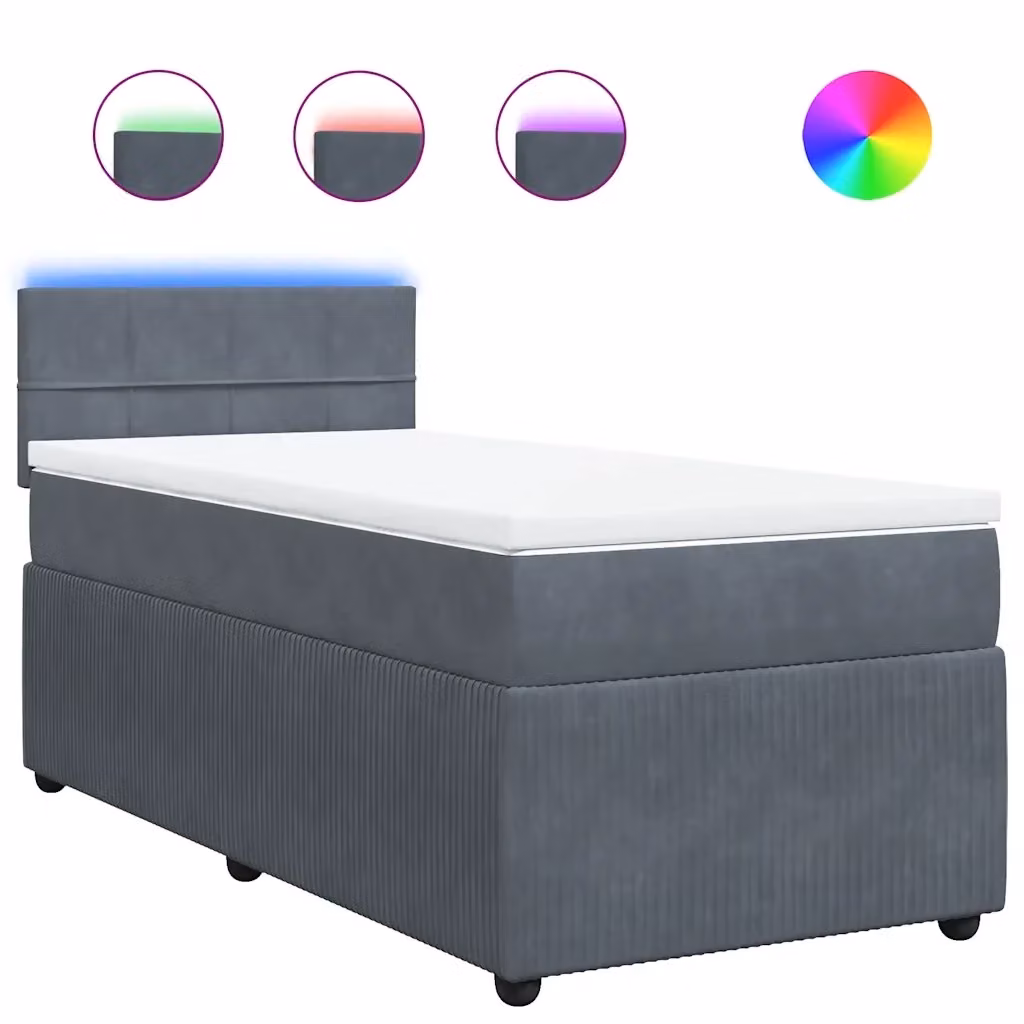 Letto Ibrido vidaXL con Materasso e Struttura in Velluto Grigio e Bianco L/P/H: 90 x 200 x 100,5 cm – 2