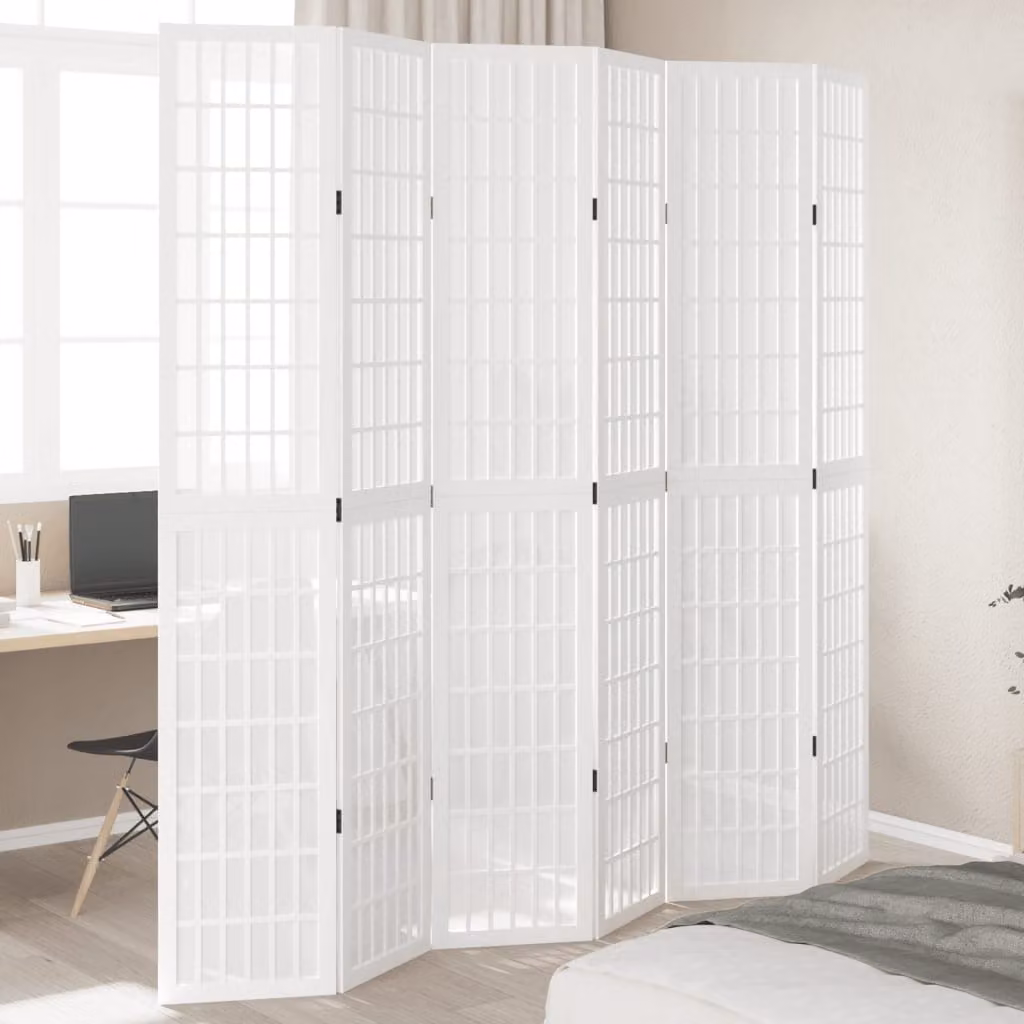 Divisorio Ambienti vidaXL con 6 Pannelli in Legno Massello di Paulownia Bianco Matt H: 220 cm, L: 215 cm