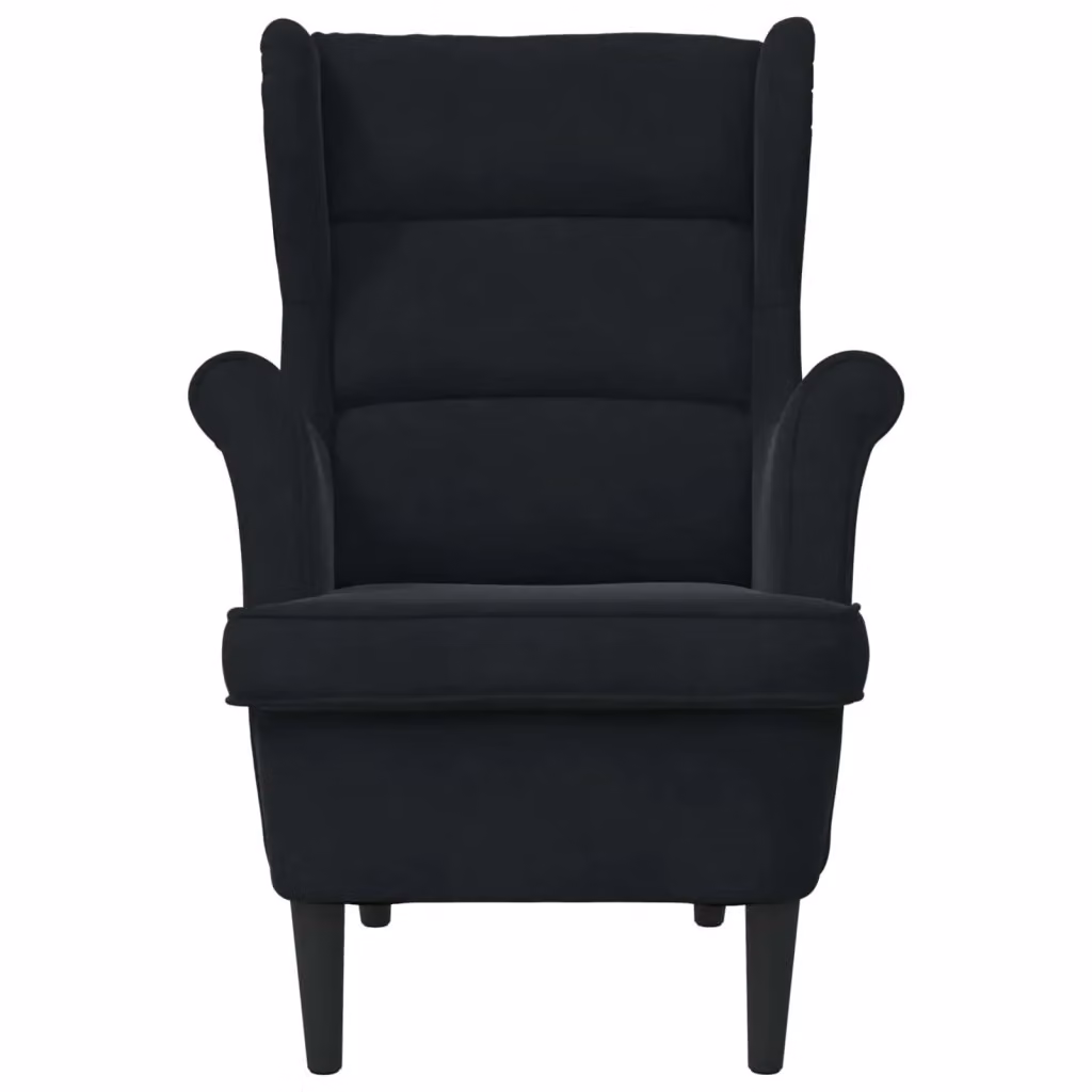 Poltrona relax moderna vidaXL in velluto nero con braccioli e struttura in legno – 2