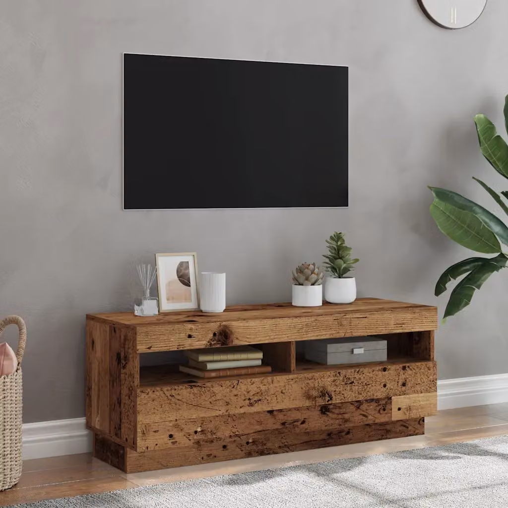 Mobile Porta TV vidaXL con LED in Legno Antico Marrone, L 100 cm x P 35 cm x H 40 cm