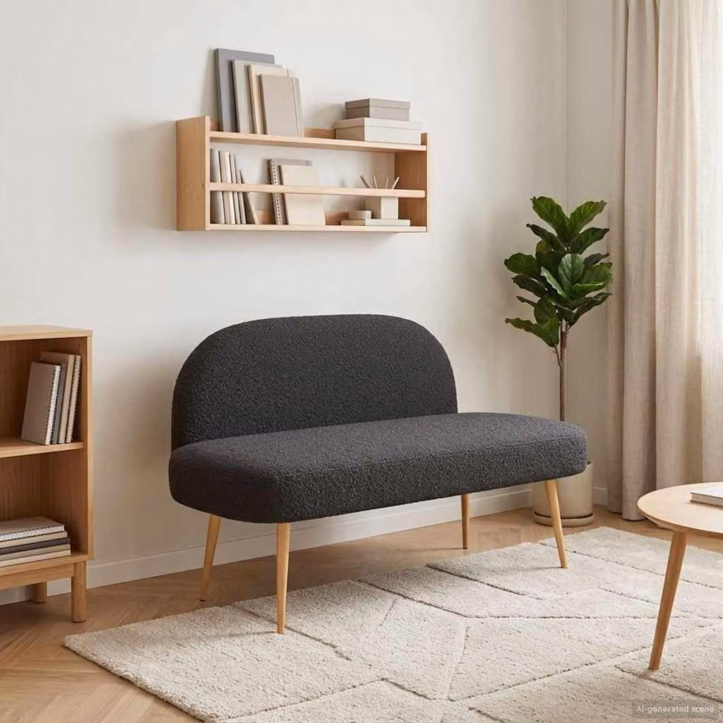Panchina imbottita con schienale vidaXL in tessuto bouclé nero, L 110 x P 60 x H 76 cm