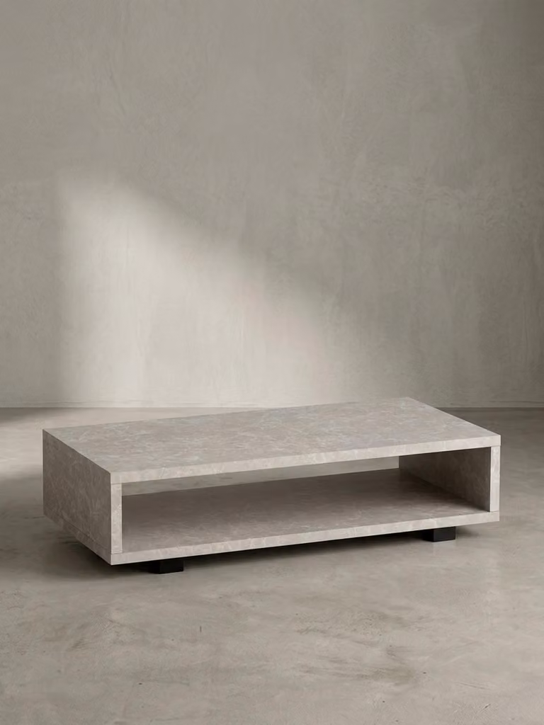 Tavolino da salotto 100x50x25 cm Tavolino da salotto color sabbia effetto pietra Moderno, tavolino da salotto di design Rettangolare con spazio contenitivo, tavolino da salotto Beige Semplice, tavolino da caffè Grande