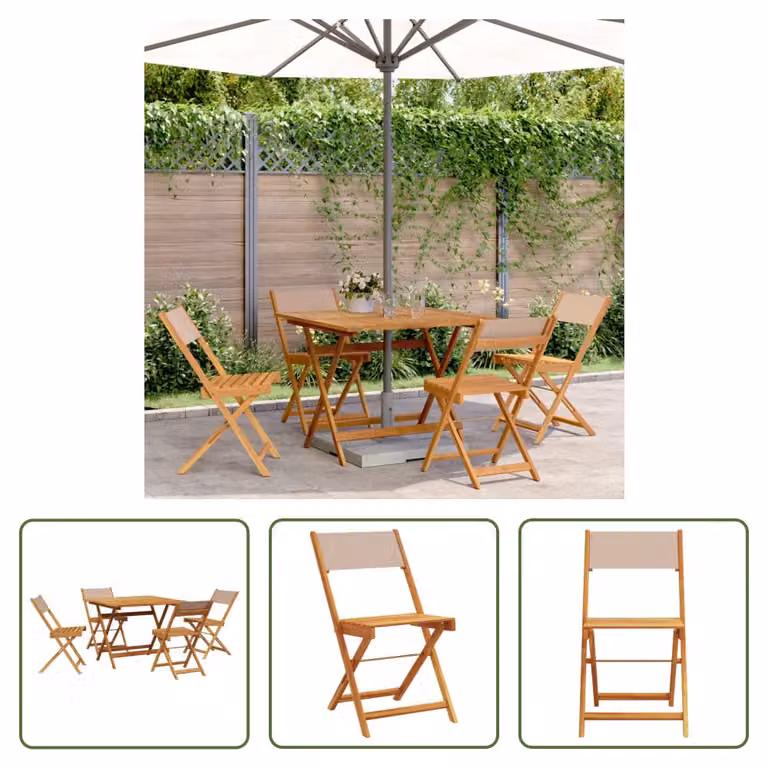The Living Store Set da pranzo da giardino 5 pezzi in tessuto e legno massiccio taupe