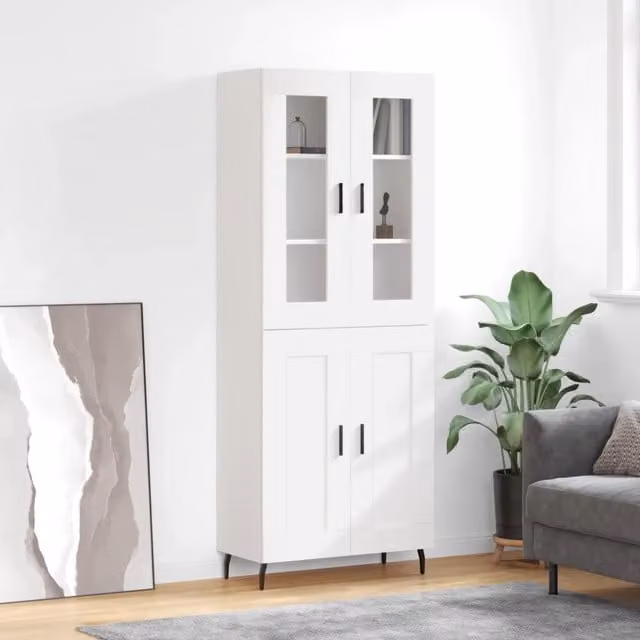Credenza-Buffet-Armadio da cucina Bianca 69,5x34x180 cm in Legno Multistrato 628769