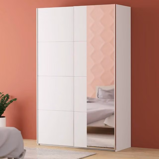 Armadio Afra bianco 150x61x235H con ante scorrevoli e specchio