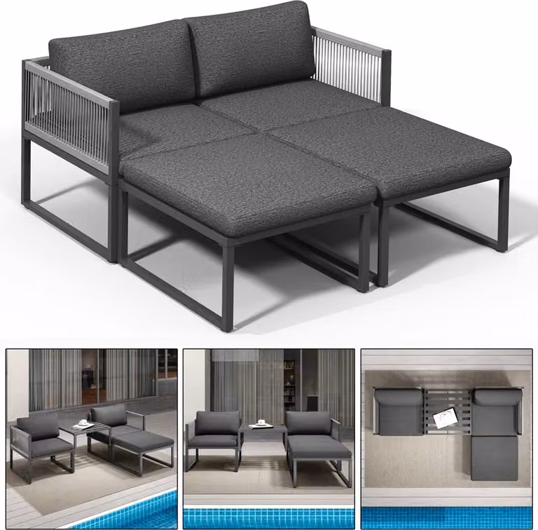 Set salotto da balcone in alluminio - 2 posti con tavolo, antracite, resistente alle intemperie