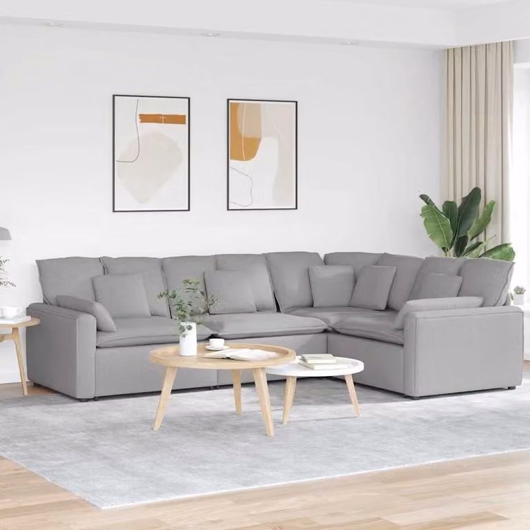 vidaXL Divano Modulare a L in Tessuto Grigio con Cuscini e Struttura in Metallo e Legno