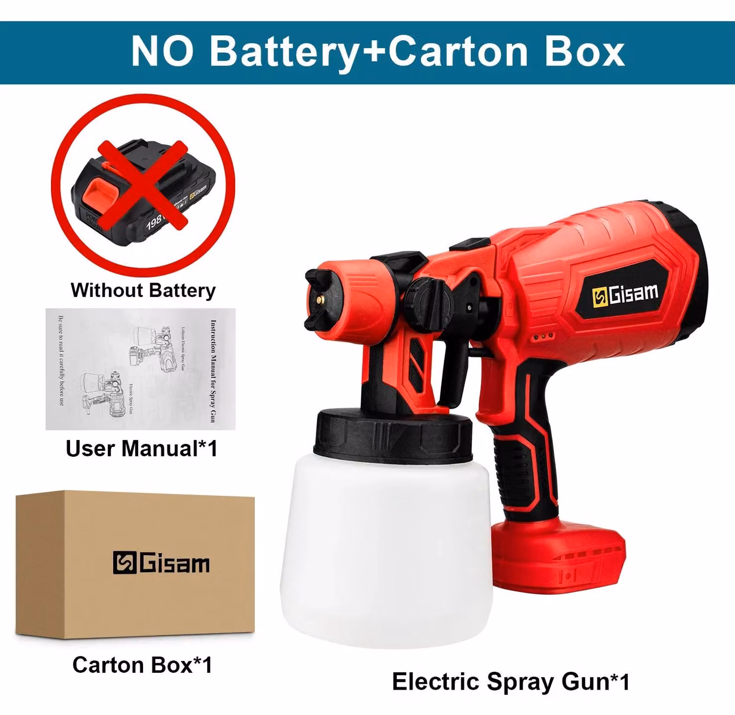 Pistola a spruzzo elettrica senza fili - Sistema di verniciatura HVLP - Ugello da 1,8 mm - Serbatoio da 1000 ml - Motore da 30000 giri/min - Per uso domestico e per mobili - Senza batteria - Colore: rosso