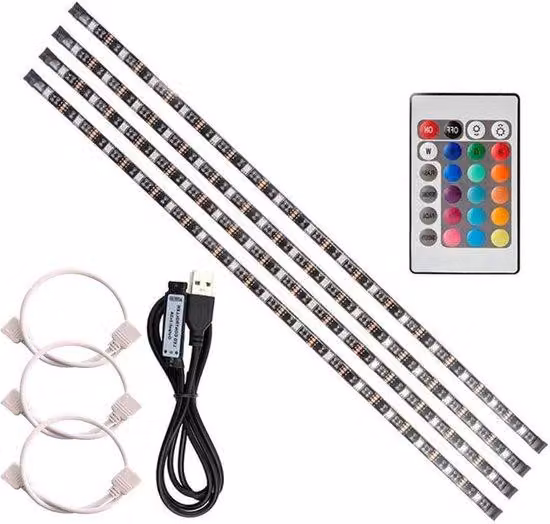 Strisce LED USB 4x 50 cm flessibili con mini telecomando - Strisce adesive per la casa e l'illuminazione del computer