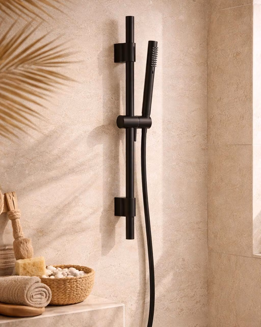 Asta doccia 69 cm Smart tonda con saliscendi in ottone nero opaco