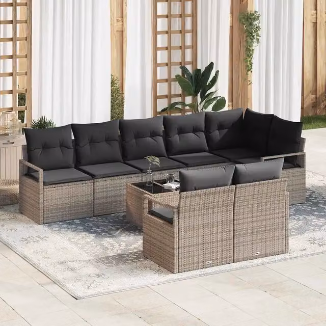 Set di divani 9 pz Grigio polyrattan 3346439